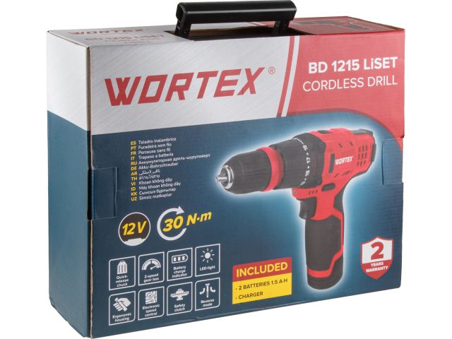 Аккум. дрель-шуруповерт WORTEX BD 1215 LiSET в чем. 12 В, 30 Н*м, 2х1.5 А*ч, БЗП 10 мм (Быстросъемный патрон, шурупы до 6 мм)
