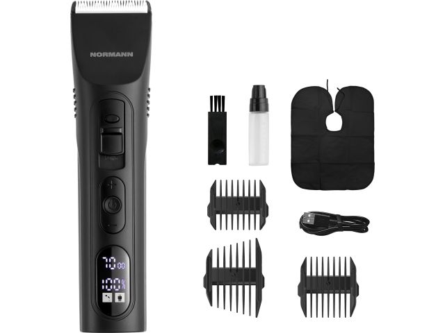 Машинка для стрижки волос NORMANN AHC-590 (Li-ion аккум. 1500 мАч; 90 мин работы; Type-C; длина 1.0/1.3/1.6/1.9 мм; гребни 3/6/9/12 мм, R/L)