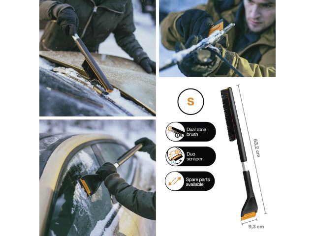 Щетка для снега 63см со скребком Plus FISKARS (щетка-сметка снеговая, съемный скребок)