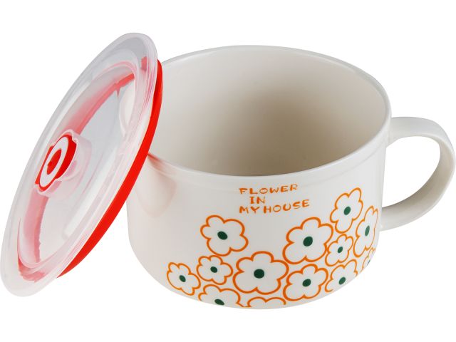 Кружка для супа с крышкой с паровыпуском, 850 мл, керамическая, FLORALS-2, PERFECTO LINEA