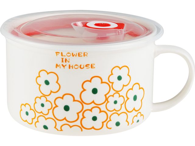 Кружка для супа с крышкой с паровыпуском, 850 мл, керамическая, FLORALS-2, PERFECTO LINEA