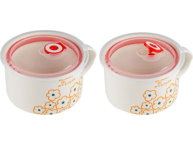 Кружка для супа с крышкой с паровыпуском, 850 мл, керамическая, FLORALS-2, PERFECTO LINEA