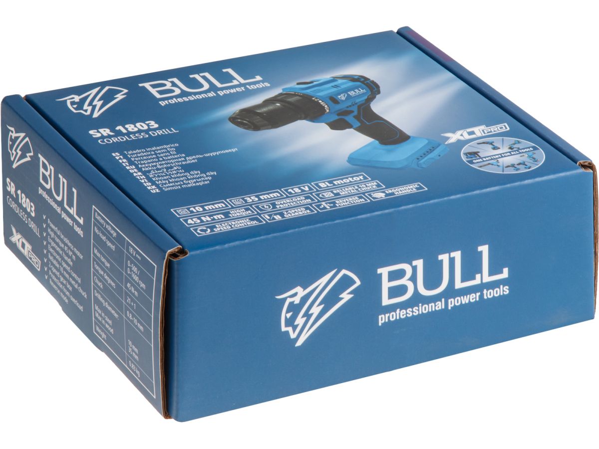 Аккум. дрель-шуруповерт BULL SR 1803 в кор. XLTpro БЕСЩЕТ., SOLO, 18 В, 45 Н*м, БЗП 10 мм
