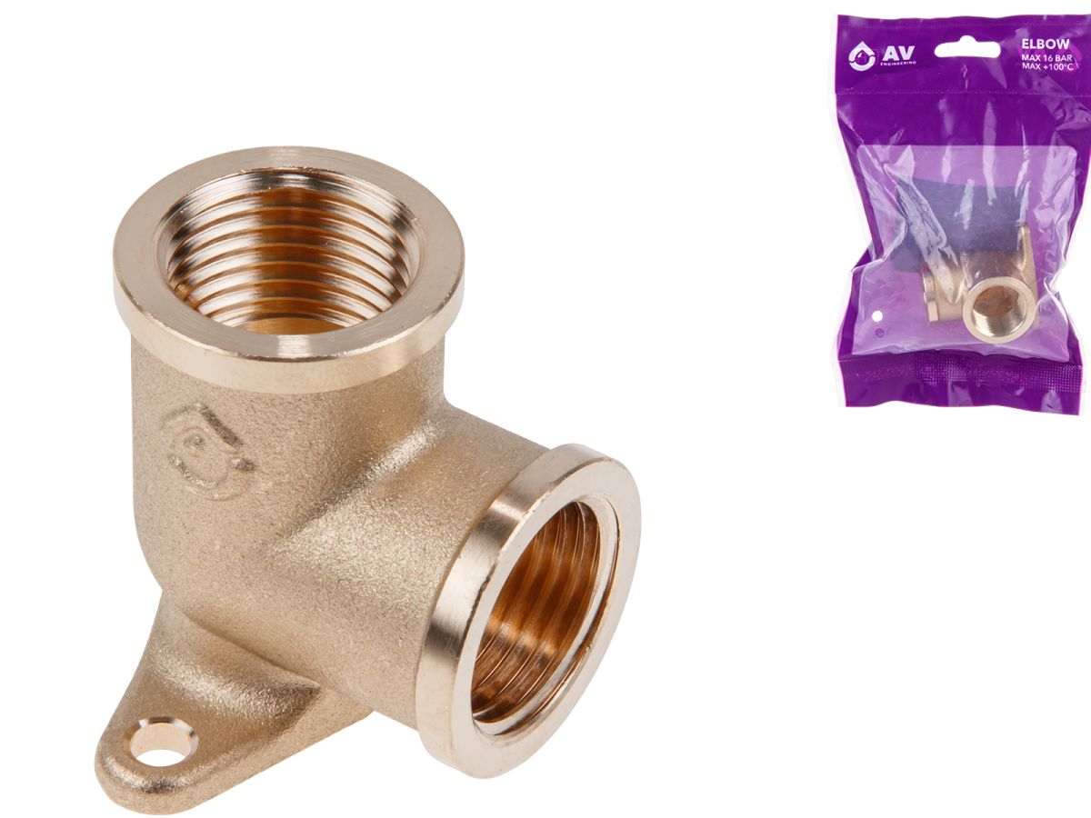 Колено 1/2" вн.-вн. с креплением, AV Engineering (инд. упак.)
