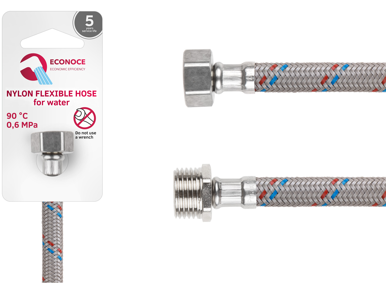 Подводка гибкая, Nylon, гайка 1/2″ — штуцер 1/2″ 120 см ECONOCE