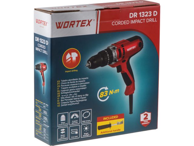 Дрель-шуруповерт ударная WORTEX DR 1323 D в кор. 450 Вт, 83 Нм, 2 скор., БЗП 1.5-13 мм, 4 м шнур (ОТГРУЗКА ТОЛЬКО ПО ЭТН/ЭТТН | 450 Вт, 83 Н