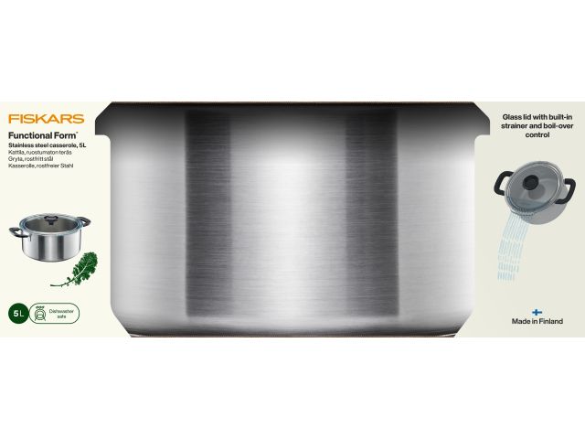 Кастрюля стальная 5л с крышкой Functional Form Fiskars