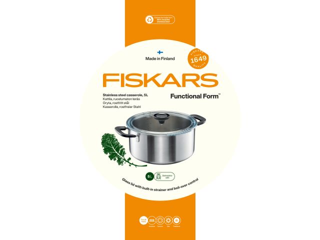 Кастрюля стальная 5л с крышкой Functional Form Fiskars