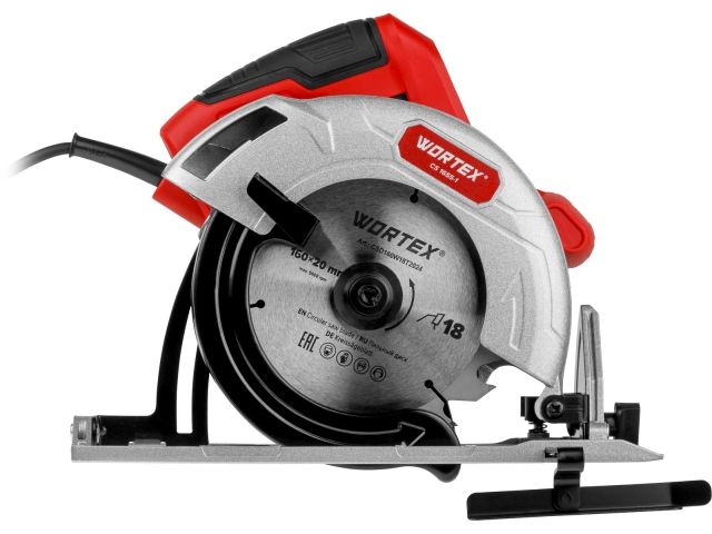 Циркулярная пила WORTEX CS 1655-1 в кор. 1200 Вт, 160 мм, пропил до 55 мм, алюм. подошва (1200 Вт, 160х20 мм 18Т, пропил до 55 мм, алюминиев