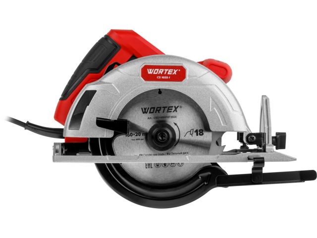 Циркулярная пила WORTEX CS 1655-1 в кор. 1200 Вт, 160 мм, пропил до 55 мм, алюм. подошва (1200 Вт, 160х20 мм 18Т, пропил до 55 мм, алюминиев