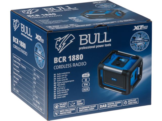Аккум. радио BULL BCR 1880 XLTpro SOLO (80 Вт, FM, DAB, Bluetooth 5.3, AUX, Эквалайзер. Работа от аккумулятора и от сети.)