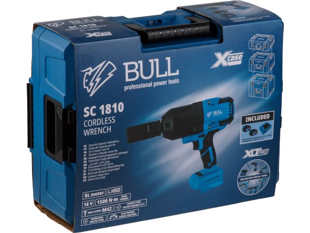Аккум. ударный гайковерт BULL SC 1810 Xcase, XLTpro, БЕСЩЕТ., 18 В, 1500 Н*м, 3/4", 2х6 А*ч, з/у 6 А (Масса: 3,92 кг;)