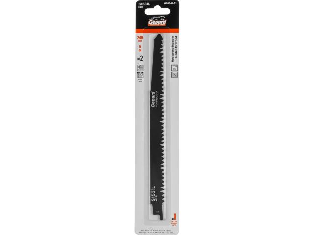 Пилка сабельная по дереву S1531L (2 шт.) GEPARD (240мм, полотно для сабельной пилы, пропил прямой, грубый, быстрый рез)