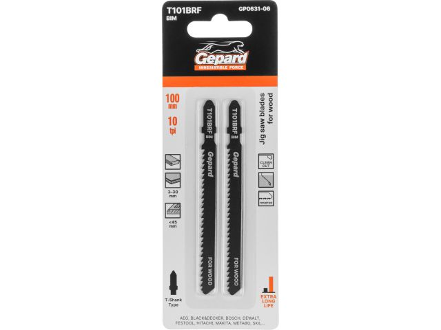 Пилка лобз. по дереву T101BRF (2 шт.) GEPARD (пропил прямой, тонкий, аккуратный и чистый рез, без сколов в древесине)