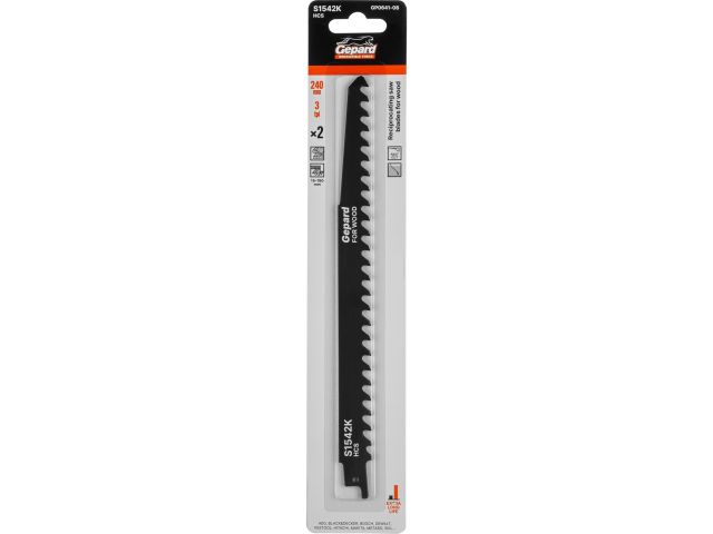 Пилка сабельная по дереву S1542K (2 шт.) GEPARD (240мм, полотно для сабельной пилы, пропил прямой, быстрый рез)