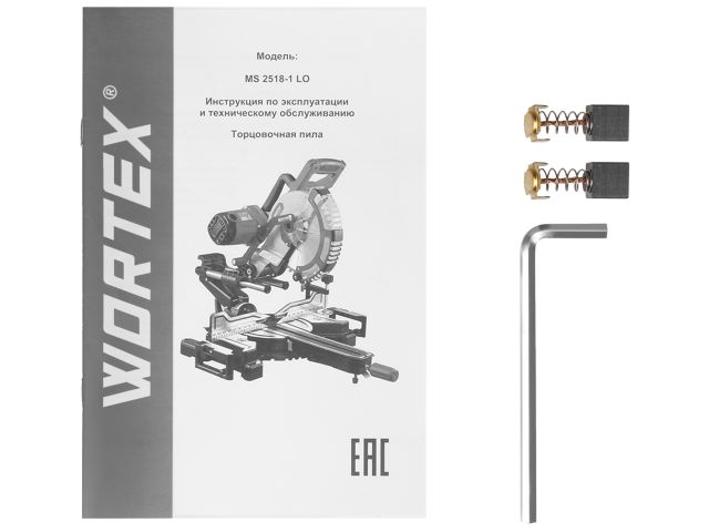 Торцовочная пила WORTEX MS 2518-1 LO в кор. 1800 Вт, 255 мм, 5000 об, глуб. до 85 мм, шир. до 320 мм (1800 Вт, 255 мм, 0°x90°: 320x85 мм, те