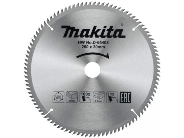 Диск пильный 260x30x2.6/1.8x100T по дереву MAKITA