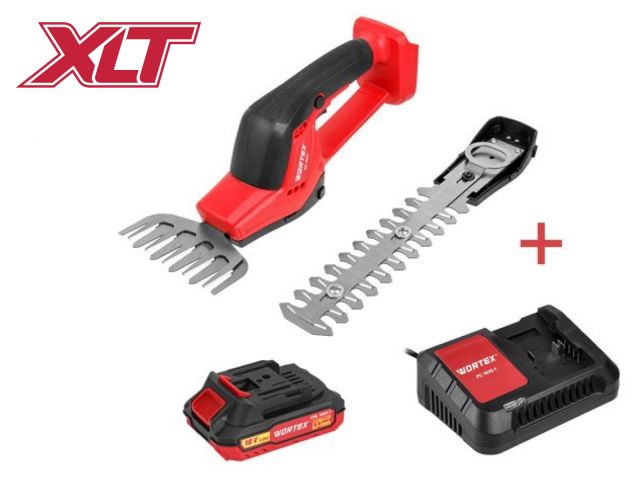 Аккум. ножницы садовые WORTEX SG 1820 в кор. + насадка-кусторез ALL1 XLT SET (18.0 В, 1 акк., 2.0 А/ч, Li-Ion, шир. 80 мм)