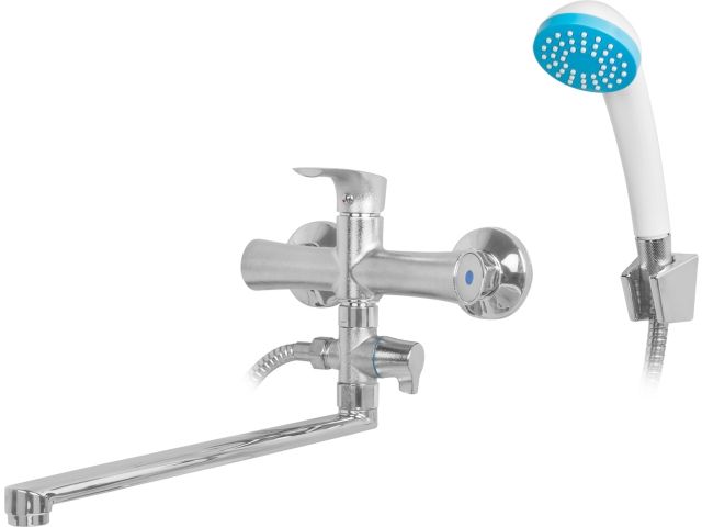 Смеситель для ванны D25-B, серия 580 ECONOCE (Длинный поворотный L-излив, длина 382 мм, лейка и шланг в комплекте)