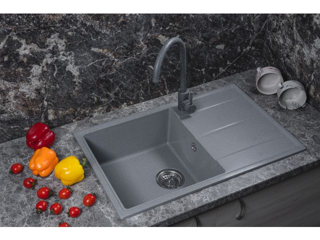 Мойка кухонная из искусственного камня BENEFIT серебро 730х470 мм, AV Engineering