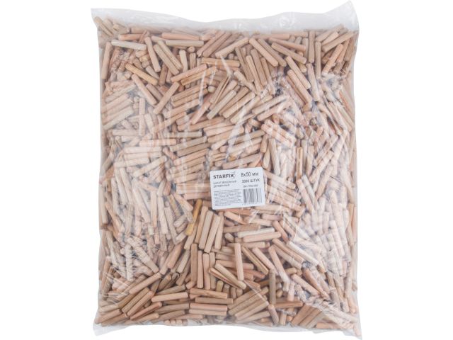 Шкант мебельный 8х50 мм деревянный (2000 шт в пакете) STARFIX