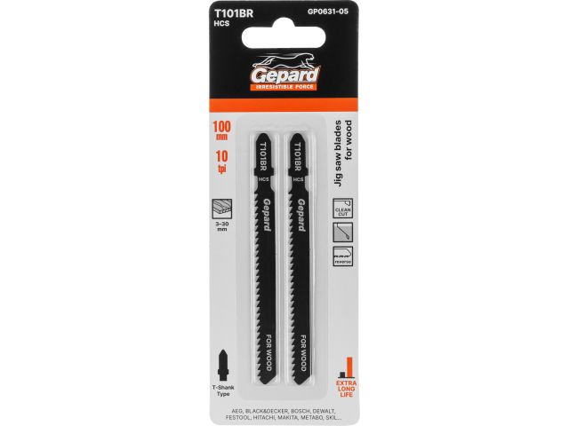 Пилка лобз. по дереву T101BR (2 шт.) GEPARD (пропил прямой, тонкий, аккуратный и чистый рез)