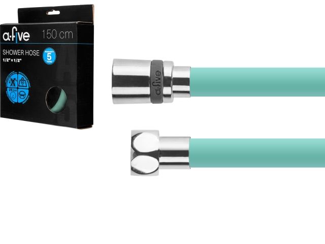 Шланг душевой, Si, 1/2" г-г 150 см, мятный зелёный, a-five (Гайка латунь (anti-twist), 25 бар)