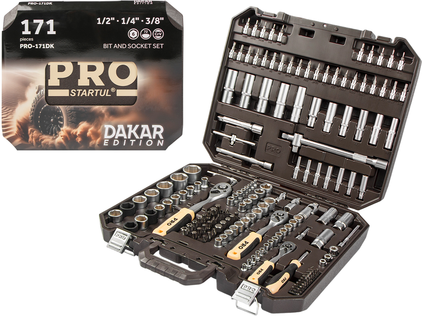 Набор головок и бит 171пр. 1/4″,3/8″,1/2″ PRO STARTUL DAKAR (PRO-171DK)