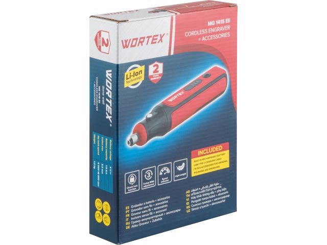 Аккум. гравер WORTEX MG 1415 ELi в кор.+ аксессуары (4 В, 1,5 А/ч, 5000 - 18000 об/мин, цанга 3,2 мм + аксессуары 75 шт.)