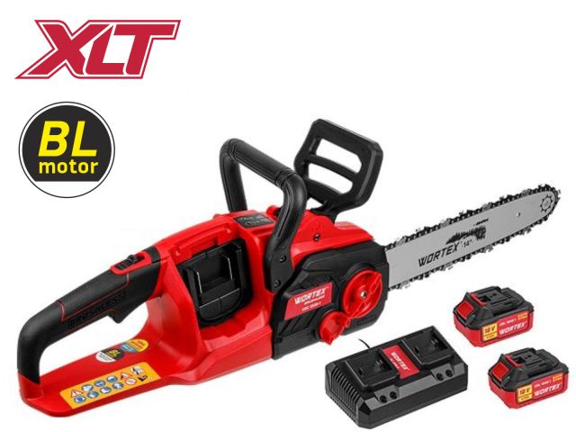 Аккум. пила цепная WORTEX CEC 3536-1 шина 35 см (14"), 3/8" LP, 1.3 мм  с акб и зу ALL1 XLT SET (БЕСЩЕТ.ДВИГ., с 2-мя 4 Ач акб и двухслотовы