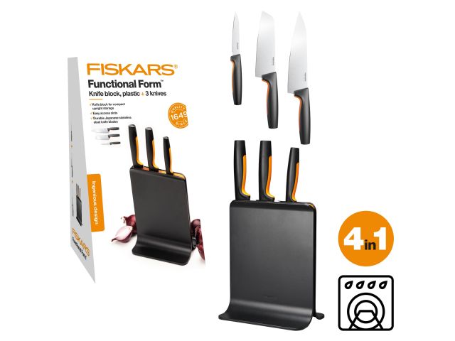 Набор ножей 3 шт пластиковый блок FF Fiskars