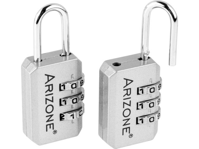 Замок навесной кодовый багажный, 2 штуки, серебро, ARIZONE
