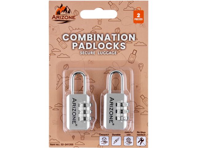 Замок навесной кодовый багажный, 2 штуки, серебро, ARIZONE