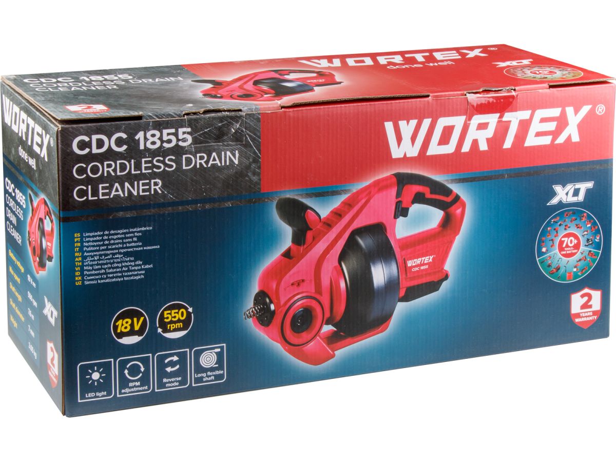 Аккум. прочистная машина WORTEX CDC 1855 в кор. ALL1 XLT SOLO 0-550 об/мин, трос 7,6 м.