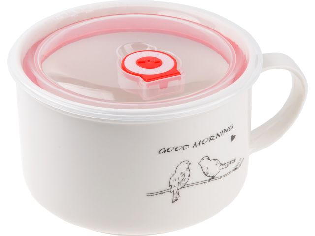 Кружка для супа с крышкой с паровыпуском, 850 мл, керамическая, BIRDS, PERFECTO LINEA