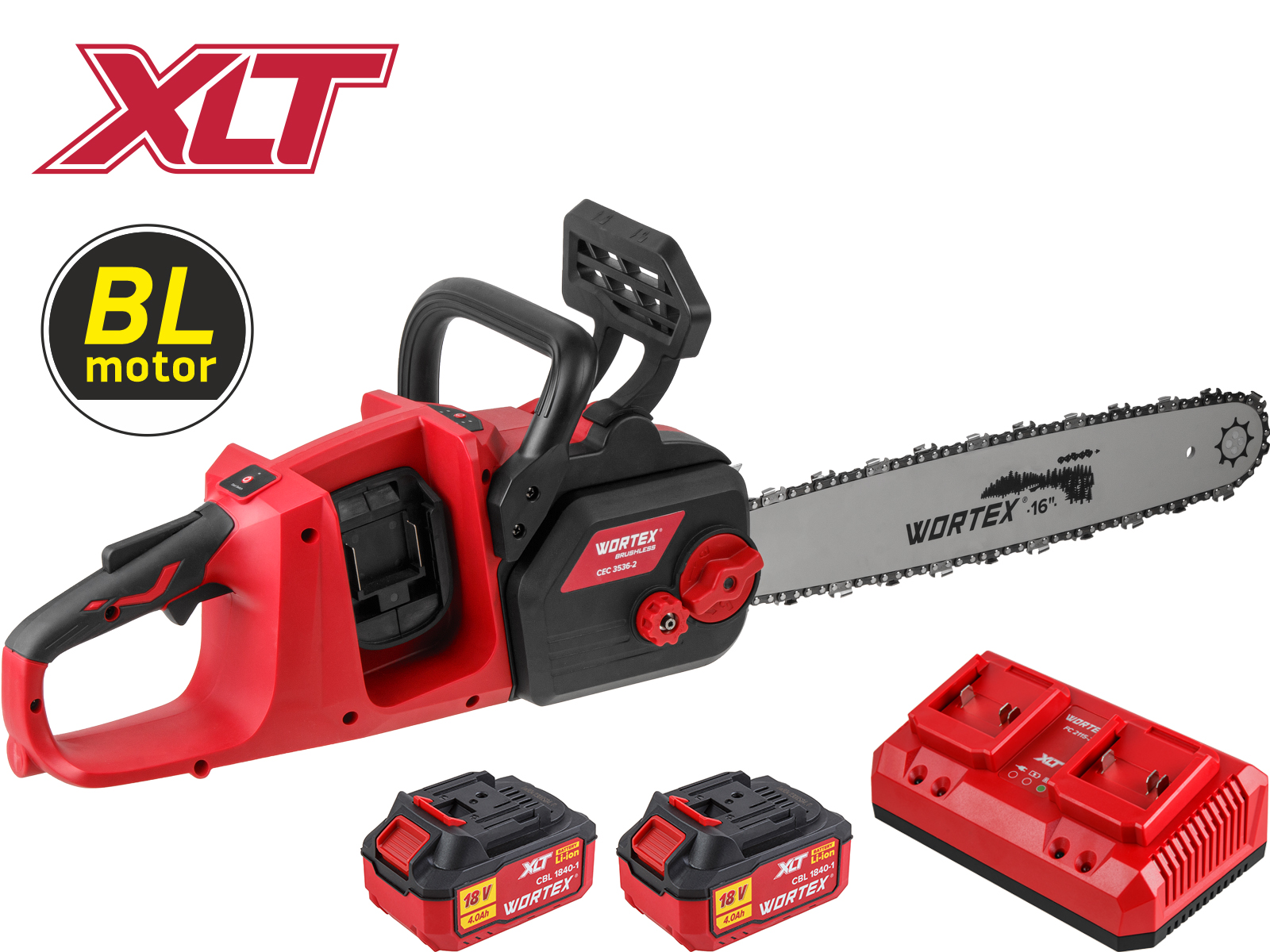 Аккум. пила цепная WORTEX CEC 3536-2 шина 40 см (16″), 3/8″ LP, 1.3 мм ALL1 XLT SET БЕСЩЁТ, 18В+18В