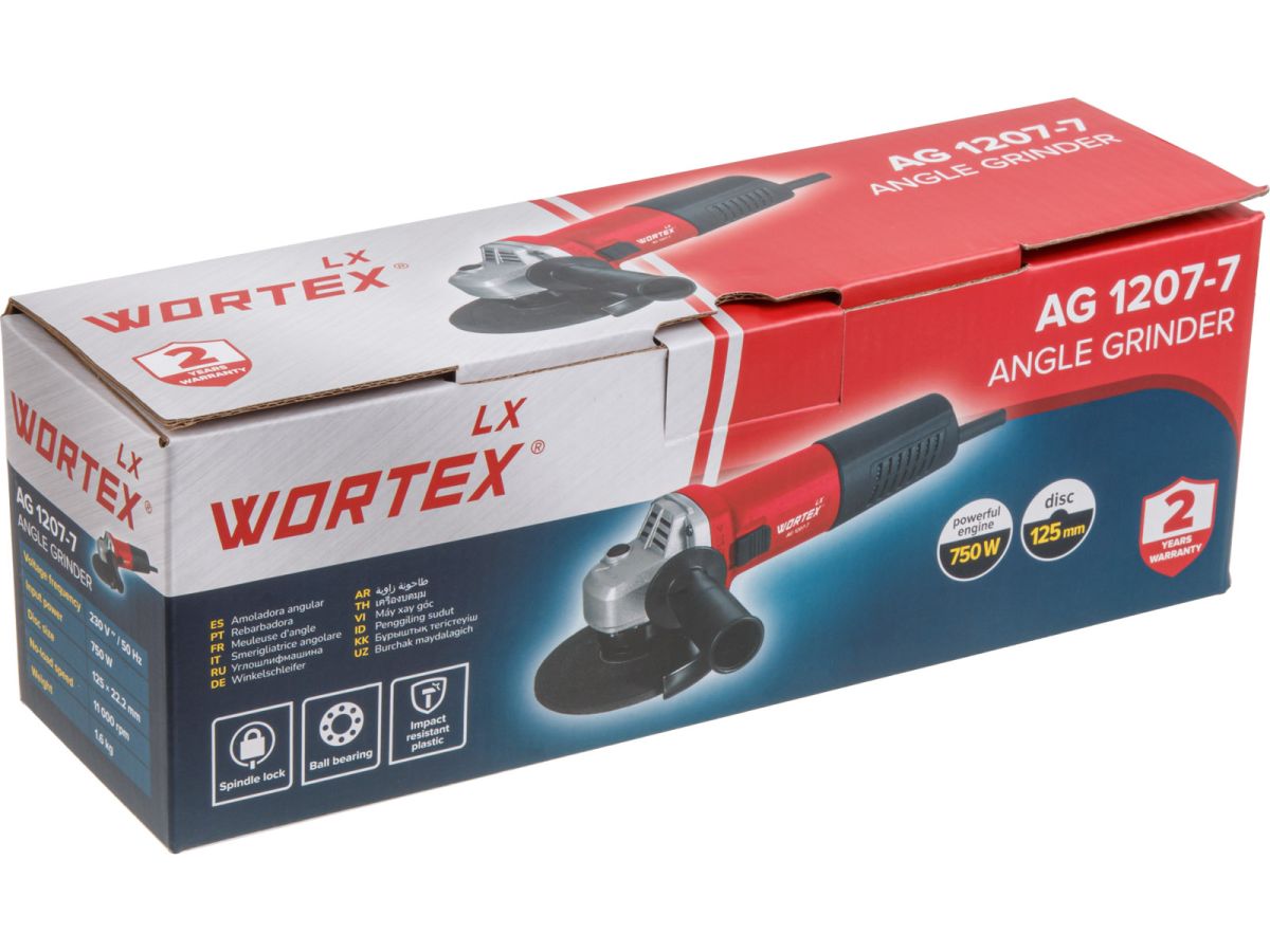 Одноручная углошлифмашина WORTEX LX AG 1207-7 в кор. 750 Вт, 125 мм, 11 000 об/мин.