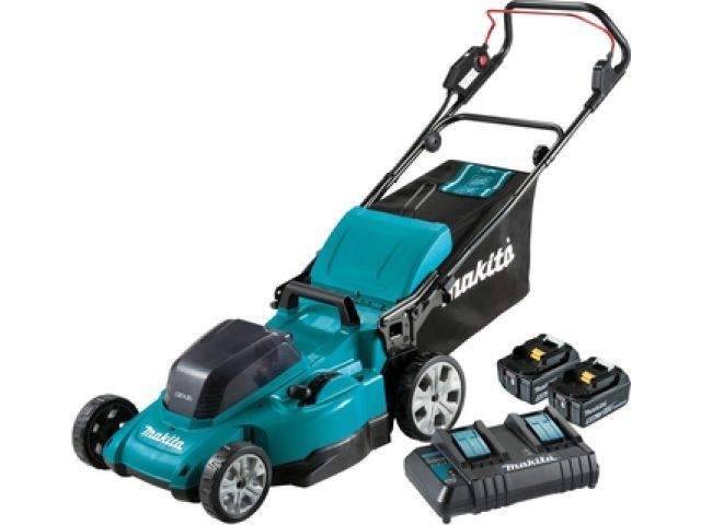 Газонокосилка аккумуляторная MAKITA LXT DLM480CT2 (36.0 В, 2 акк., 5.0 А/ч, Li-Ion, шир. 480 мм, выс. 20-100 мм, пластм. корпус, травосборни
